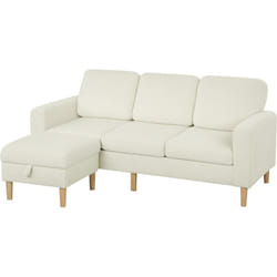 Homcom - Canapé 3 places velours côtelé style nordique avec repose-pieds coffre coussins déhoussables beige clair