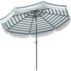 Outsunny - Parasol de jardin à franges inclinable dia.2,7 x 2,4m métal tissu upf 30+ bleu blanc rayé