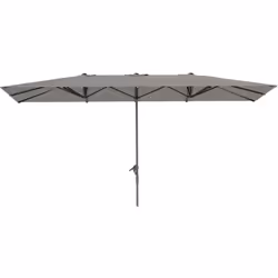 Découvrez le parasol double Outsunny : 451 x 264 cm, protection UPF50+, mécanisme de levage à manivelle fluide. Polyester rés ...