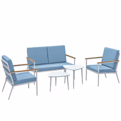 Métamorphosez votre jardin avec ce salon de balcon Outsunny : un canapé deux places, deux fauteuils à motifs grain de bois et ...