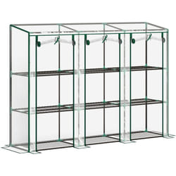 Outsunny - Serre de jardin balcon avec étagères métalliques 3 niveaux 3 portes acier noir pvc transparent