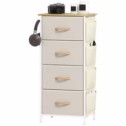 Commode - HOMCOM - 4 tiroirs en tissu - 4 poches 2 crochets - structure en acier - 45 x 30 x 945 cm - beige