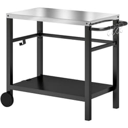 Outsunny - Desserte jardin - chariot pour plancha barbecue - étagère, 4 + 1 crochets - métal gris plateau acier inox