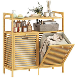 Meuble salle de bain avec panier à linge - HOMCOM - 2 paniers en tissu amovibles et 2 étagères - bambou - 82x33x88cm - bois naturel