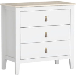 Homcom - Commode 3 tiroirs sur pieds dim. 80 x 40 x 78 cm poignées pu métal doré blanc effet bois clair