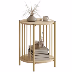 Table dappoint - HOMCOM - à 2 niveaux avec étagère de rangement - cadre en acier - Ø 41 x 49 cm - effet bois naturel
