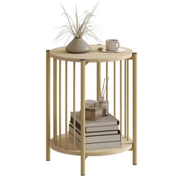 Table dappoint - HOMCOM - à 2 niveaux avec étagère de rangement - cadre en acier - Ø 41 x 49 cm - effet bois naturel