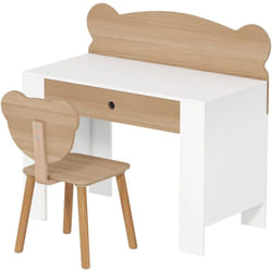 Ensemble bureau et chaise enfant design ourson - grand tiroir - blanc effet bois naturel