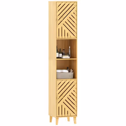 Meuble de rangement colonne - HOMCOM - étagères réglables - portes et pieds en bambou - 32x30x170cm - effet bois naturel