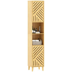 Meuble de rangement colonne - HOMCOM - étagères réglables - portes et pieds en bambou - 32x30x170cm - effet bois naturel