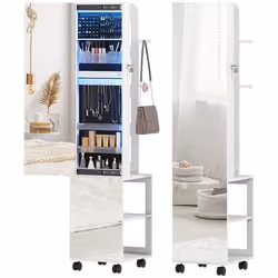 Armoire à bijoux - HOMCOM - avec miroir - pivotante à 360° - verrouillable - éclairage LED - cadre blanc doublure noire