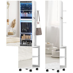Armoire à bijoux - HOMCOM - avec miroir - pivotante à 360° - verrouillable - éclairage LED - cadre blanc doublure noire