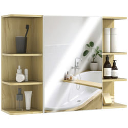 Armoire murale salle de bain avec miroir - HOMCOM - étagères ouvertes - panneau de particules - 80 x 20 x 59 cm - bois naturel