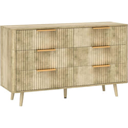 Homcom - Commode 6 tiroirs effet bois façades cannelées poignées métal doré