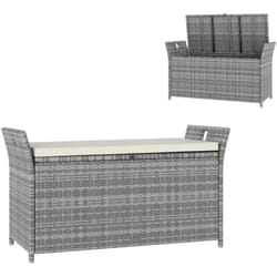 Outsunny - Coffre de jardin en résine tressée avec poignées et coussin déhoussable dim. 125 x 55 x 70 cm gris