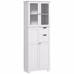Meuble haut de rangement - HOMCOM - armoire avec portes vitrées et étagères réglables pour salle de bain cuisine salon - blan ...