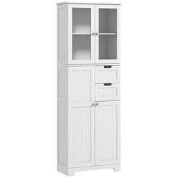 Meuble haut de rangement - HOMCOM - armoire avec portes vitrées et étagères réglables pour salle de bain cuisine salon - blanc