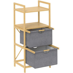 Homcom - Panier à linge en bambou - panier à linge 2 bacs 2 étagères - panier à linge double - tissu gris