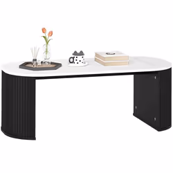 Table basse - HOMCOM - ovale - aspect effet marbre - coins arrondis pieds épais - 110 x 50 x 40 cm - noir