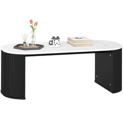Table basse - HOMCOM - ovale - aspect effet marbre - coins arrondis pieds épais - 110 x 50 x 40 cm - noir