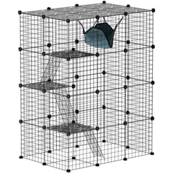 Cage chat intérieur - parc chat DIY - 4 niv. 5 portes hamac plateformes rampes - acier noir
