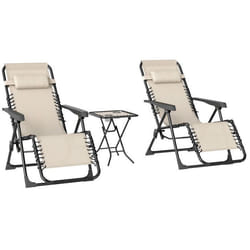Lot de 2 chaise longue pliable et inclinable avec table dappoint - Outsunny - porte-gobelets et appuie-têtes - charge 120 kg -