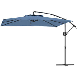 Parasol déporté carré 3 x 3 m réglable piètement croix manivelle tissu haute densité 180g/m² UPF50+ bleu