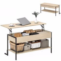 Table basse - HOMCOM - plateau relevable - compartiment caché étagère ouverte - panneau de particules - 95x40x59cm - bois nat ...