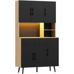 Homcom - Buffet haut armoire cuisine design led réglable avec fonction synchronisation musicale noir effet bois clair