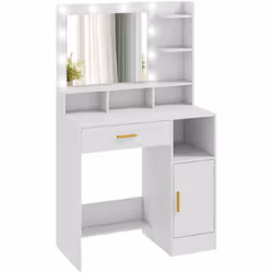 La coiffeuse HOMCOM, avec abondance de rangements, organise cosmétiques et bijoux. Son éclairage LED doux permet une applicat ...