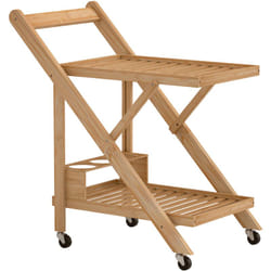 Homcom - Desserte de cuisine pliable en bambou 2 plateaux, 4 roues, 3 casiers à vin