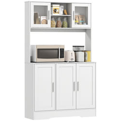 Armoire de cuisine - HOMCOM - scandinave - placards compartiments ouverts portes vitrées et plan de travail - blanc