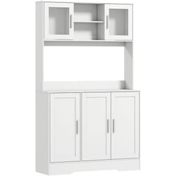 Homcom - Buffet haut cuisine - vaisselier vitrine 4 portes, 3 étagères, 2+1 niches - blanc