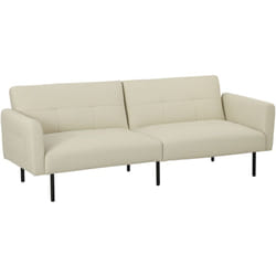 Canapé convertible 3 places dossier réglable poches latérales tissu touffeté beige