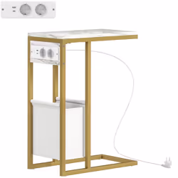 Découvrez notre table d'appoint HOMCOM : deux prises, deux ports USB, un port USB-C, design C avec faux marbre et acier doré. ...