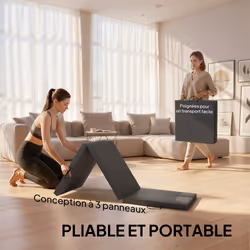 Tapis De Gymnastique - Homcom - Pliable En 3 Panneaux - Avec Poignées - Revêtement Synthétique - 180 X 60 X 5 Cm - Gris - Vue supplémentaire 2