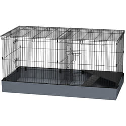 Pawhut - Cage pour cochon d'inde avec séparation 2 zones - plateforme observation, rampe, portes - acier noir pvc tissu gris