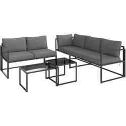Outsunny - Ensemble salon de jardin d'angle 5 places 4 pièces modulables tables basses gigognes acier verre trempé noir gris
