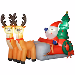 Père Noël gonflable sur traîneau avec deux rennes - Outsunny - lumières LED intégrées - polyester - 216 x 90 x 150 cm - multicolore