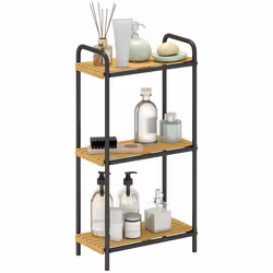 Étagère salle de bain - HOMCOM - 3 niveaux - étroite autoportante - bambou cadre acier - 415 x 215 x 775 cm - effet bois natu ...