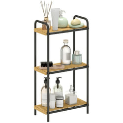 Étagère salle de bain - HOMCOM - 3 niveaux - étroite autoportante - bambou cadre acier - 415 x 215 x 775 cm - effet bois naturel
