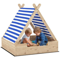 Bac à sable en bois - AIYAPLAY - pour enfants 3-6 ans - auvent amovible résistant aux intempéries 120 x 120 x 1265 cm - naturel