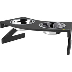 Pawhut - Porte-gamelles surélevé 2 écuelles une anti-glouton acier inox mdf noir