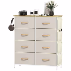 Commode - HOMCOM - 8 tiroirs en tissu - 4 poches 2 crochets - structure en acier - 86 x 30 x 945 cm - beige