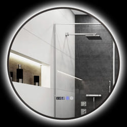 Miroir led rond salle de bain ø 70 cm - luminosité réglable, fonction anti-buée, tactile, affichage heure-température - métal noir