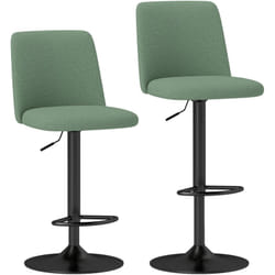 Homcom - Lot de 2 tabourets de bar tissu vert hauteur réglable piètement acier noir mat