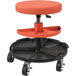 Tabouret d'atelier mobile - tabouret de mécanicien - pivotant réglable H.40-51 cm, 2 plateaux outils - terre de sienne