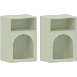 Lot de 2 chevets tables de nuit design tendance troglodyte 2 niches dim. 40 x 30 x 60 cm vert d'eau