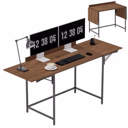 Bureau pliant - HOMCOM - 170 x 58 cm - moderne - avec 2 rabats pliables pour 2 écrans - pour chambre petits espaces - noyer