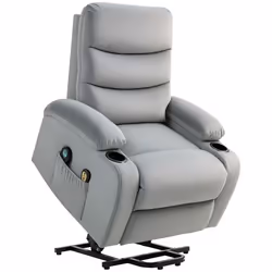 Fauteuil releveur inclinable massant et chauffant - HOMCOM - tissu aspect velours - porte-gobelets pochette latérale - gris